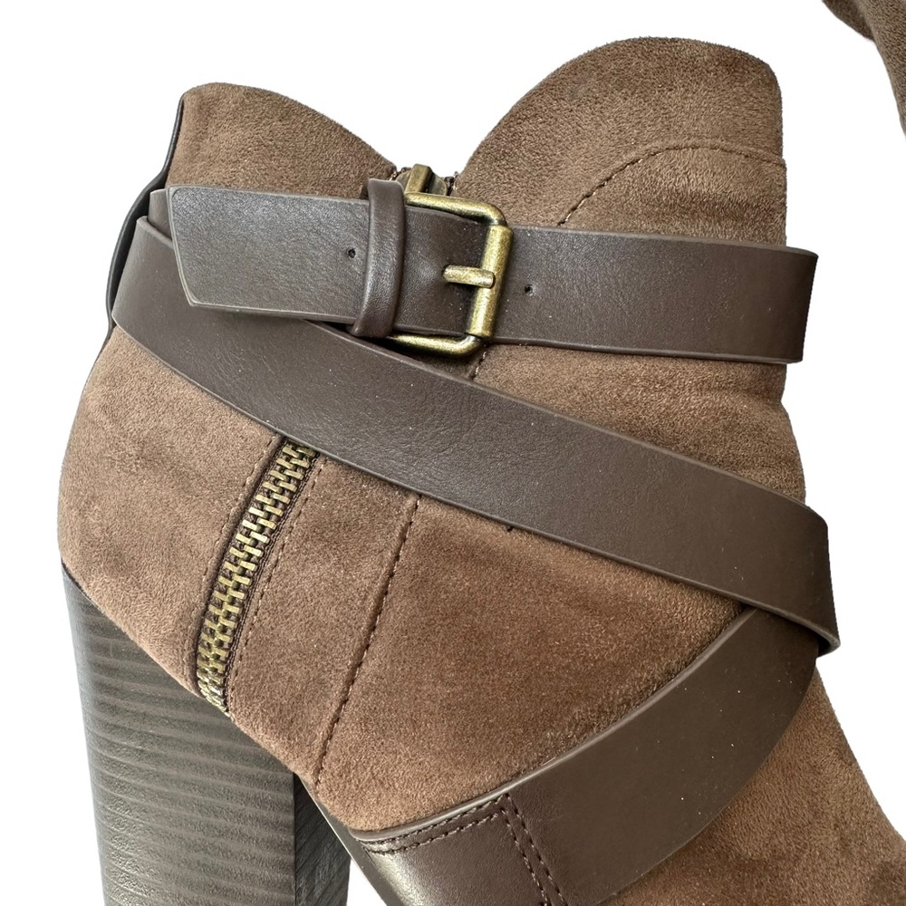 Charlotte Russ Brown Block Heel Ankle Boots Women’s 9.5 Faux Suede Faux Leather - Picture 2 of 11